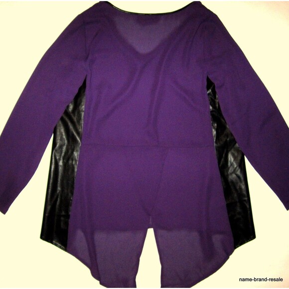 LANE BRYANT‎ Purple Blk Leatherette Shirt Womens PLUS 14 16 1X Hi Low Split Back - Picture 5 of 5